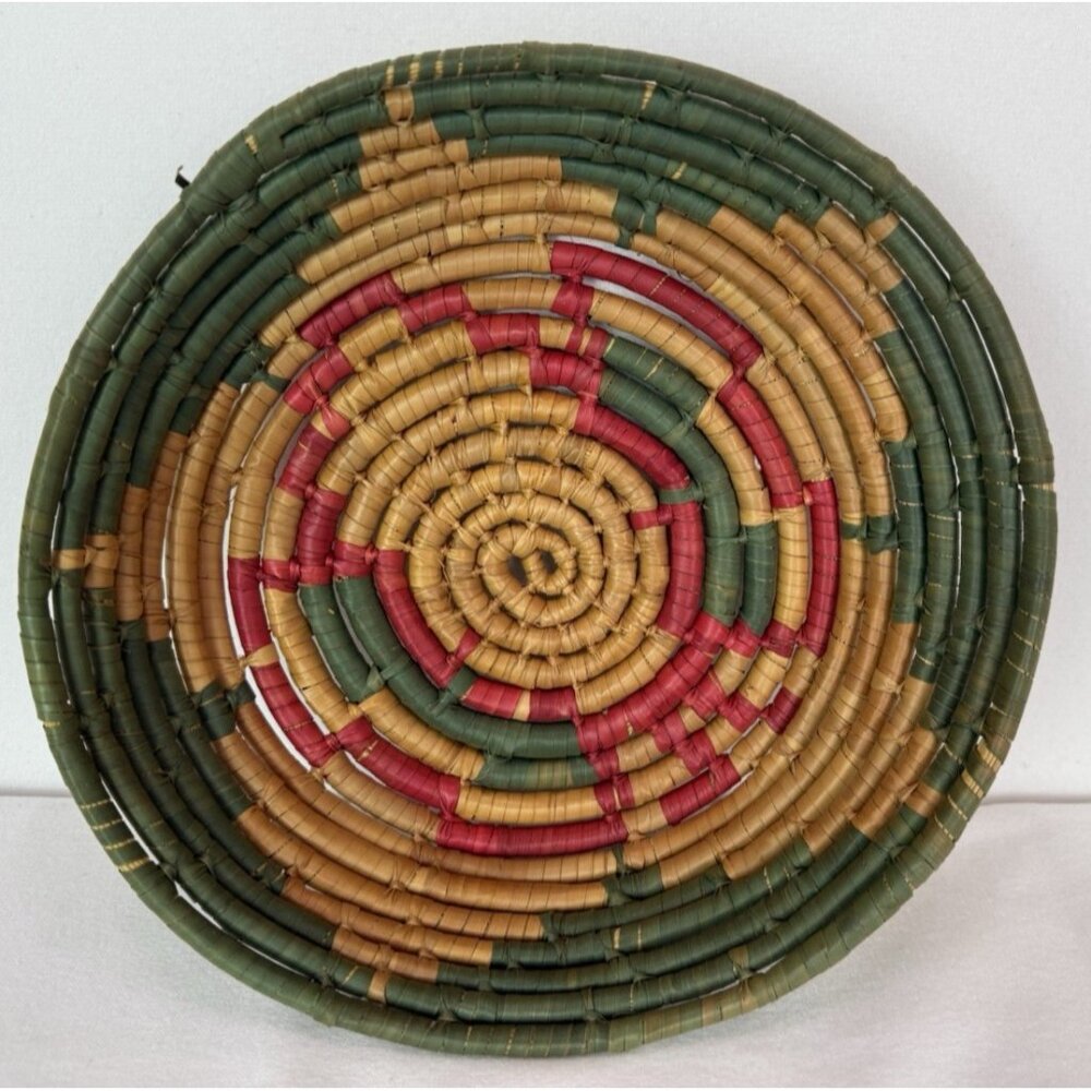 Hand Woven Coiled Basket 9" Round Southwestern Tribal Boho‎ Chic Geometric #4